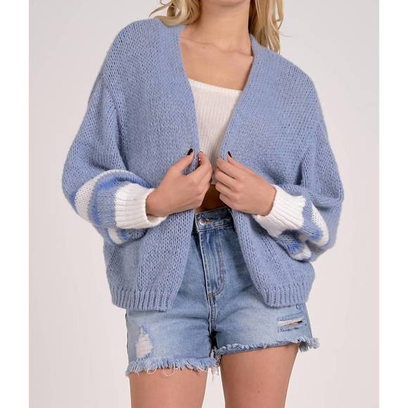 NEW ELAN varsity open front sweater cardigan in blue - Picture 1 of 3